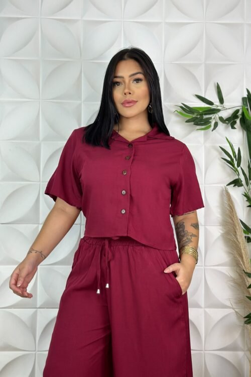 Calça pantalona e blusa Bordo 3