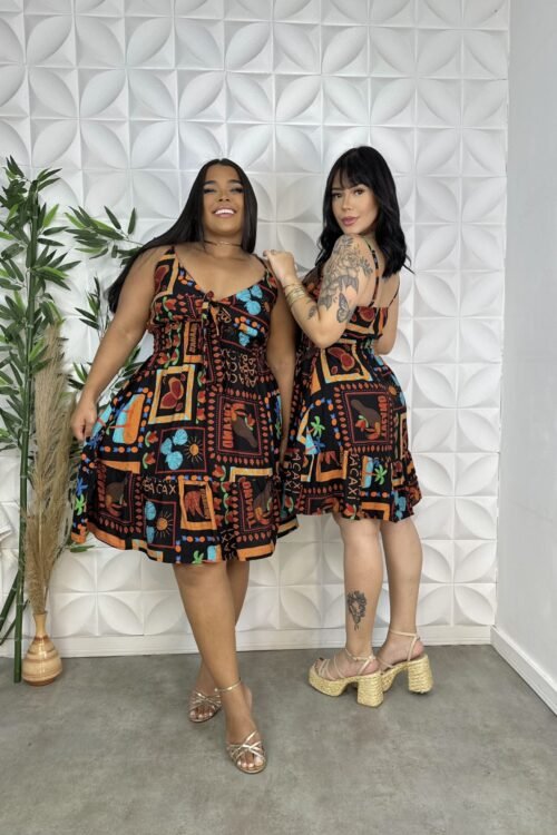 Vestido tropical chique curto de alça slim e plus size 2