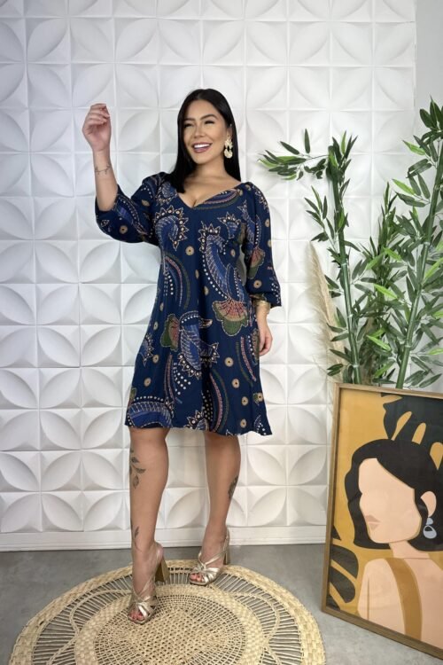 Vestindo curto Azul inverno com manga Slim 1